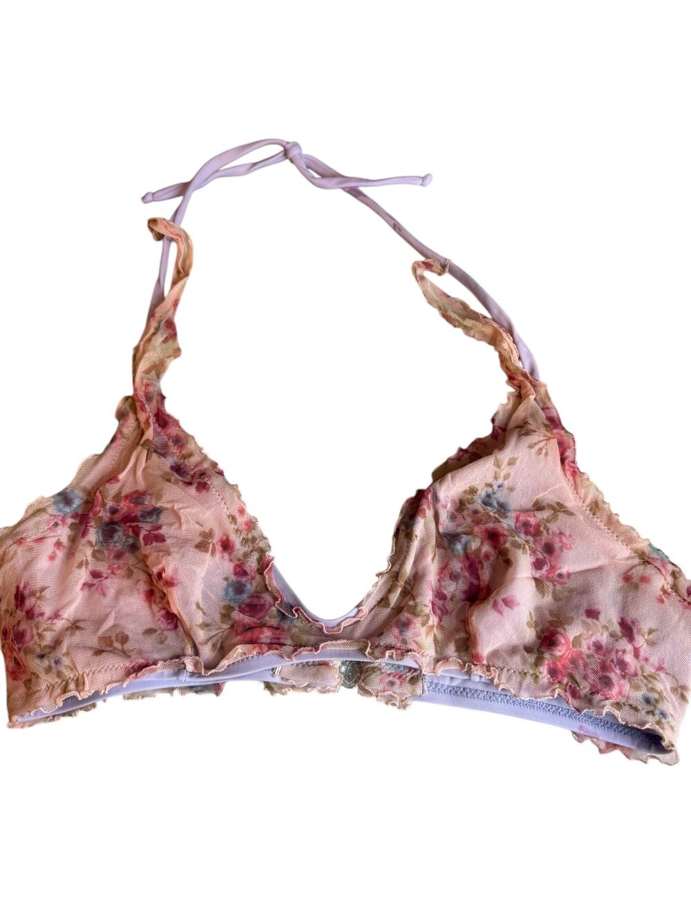 Italian Lingerie Pink Floral Romantic Halter Tie Bralette